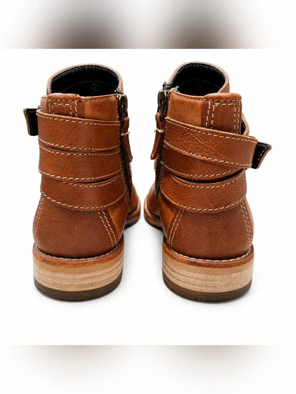 Clarks Artisan Brown Leather Ankle Boots Buckle Zip Moto Booties‎ 7M